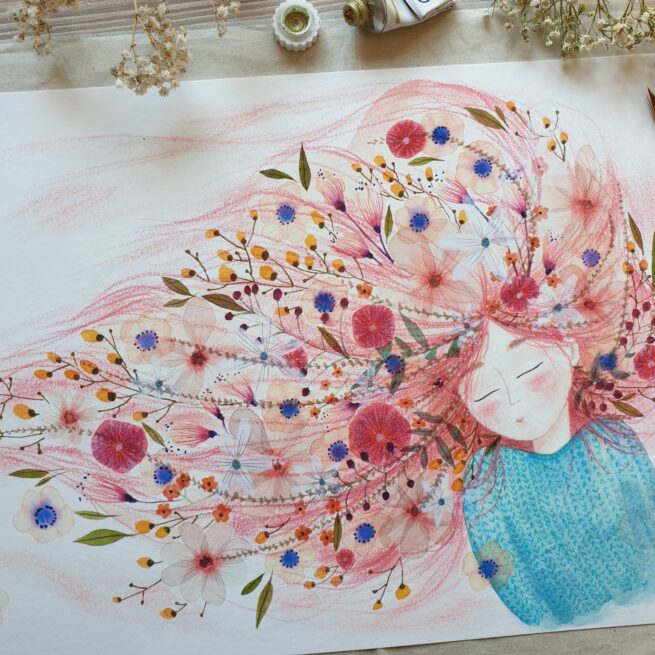 Umetniška grafika ''Cvetlična deklica'' A4 - Image 2