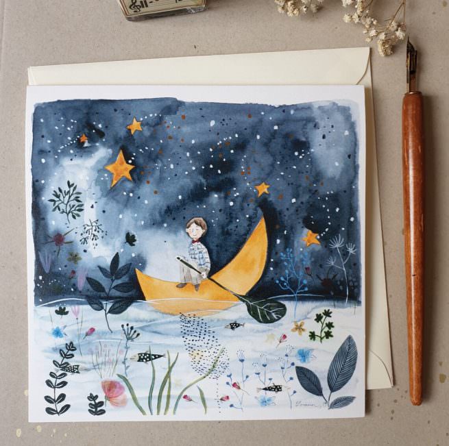 Greeting Card ''Boy and The Moon''