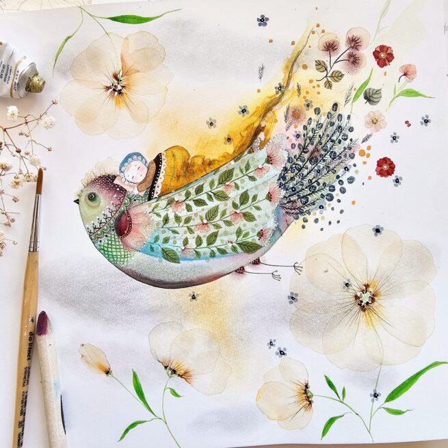 Art Print ''The Green Bird'' 23x23 - Image 2